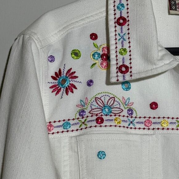 Vintage 90s White Denim Embroidered Jacket – Fairycore & Western | Size L - Picture 6 of 8